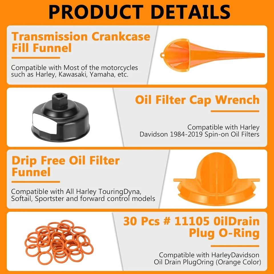 Oil Change Kit Compatible with Harley-Davidson, Complete Motorcycle Oil Change T