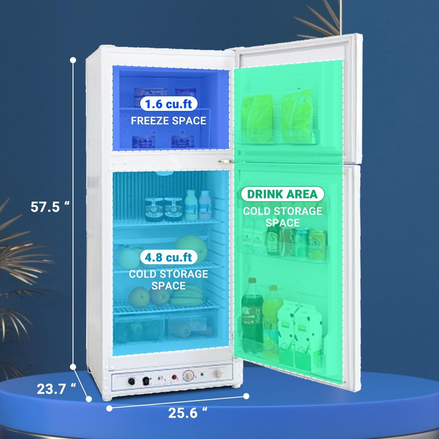 6.5 cu ft 2-Way Propane Gas Refrigerator Freezer RV Off-grid Cabin Camper White