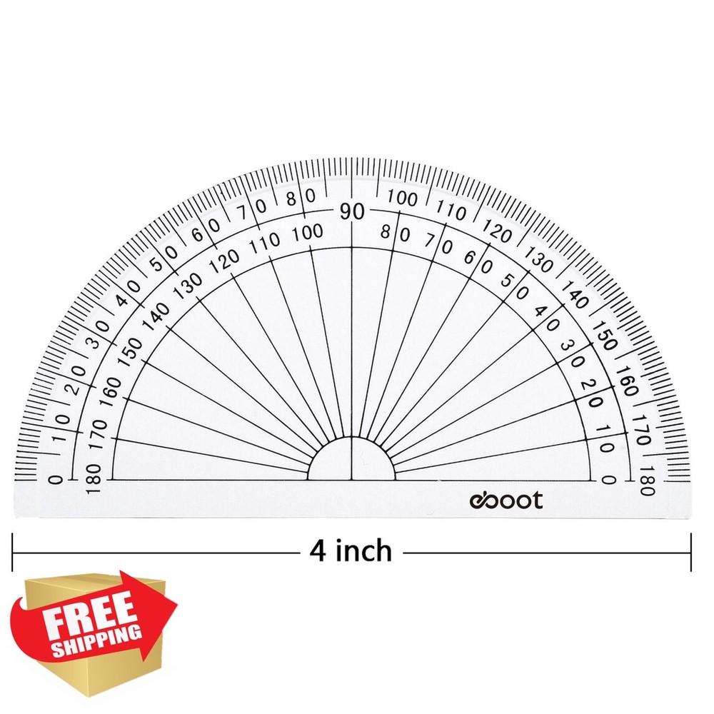 EBOOT Plastic Protractor 50 Pcs 180 Degrees 4 Inch Clear