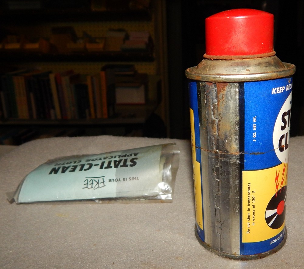 Vintage Walco Stati-Clean Record Spray - empty 5oz can, w/ cloth & intstructions