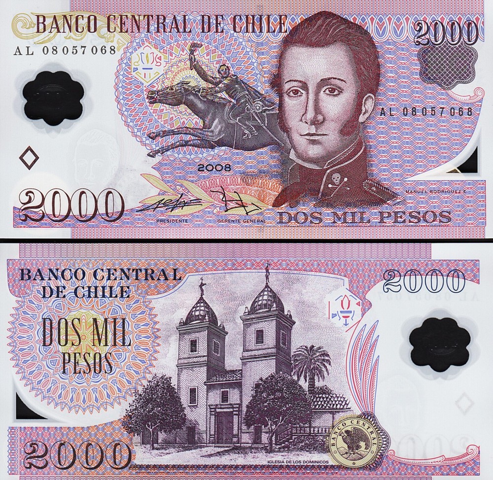 Chile 2000 Pesos 2008, UNC, P-160c, POLYMER, Prefix AL