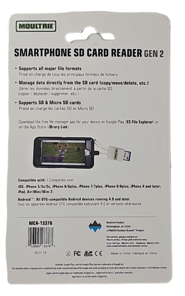 Moultrie Smartphone SD Card Reader | Gen2 | Supports SD & Micro SD Cards
