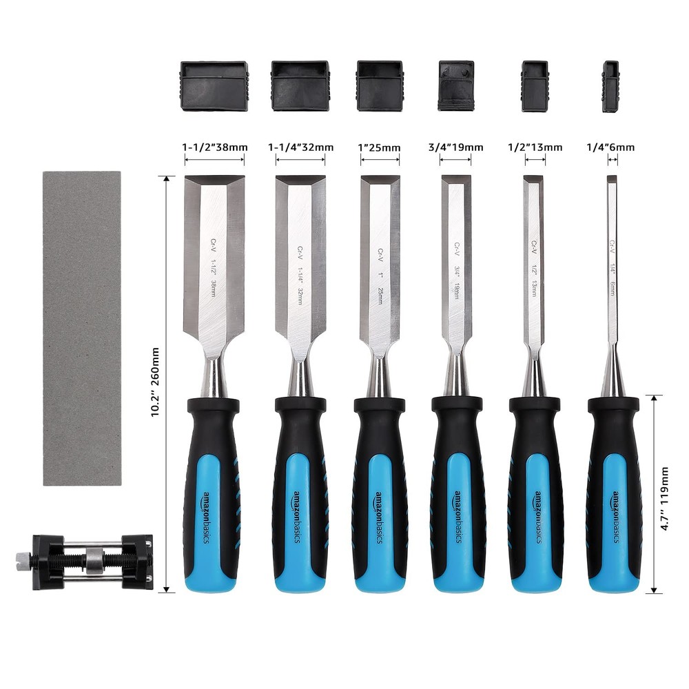 Wood Chisel Set 8 Pcs with Honing Guide Sharpening Stone for Carpenter