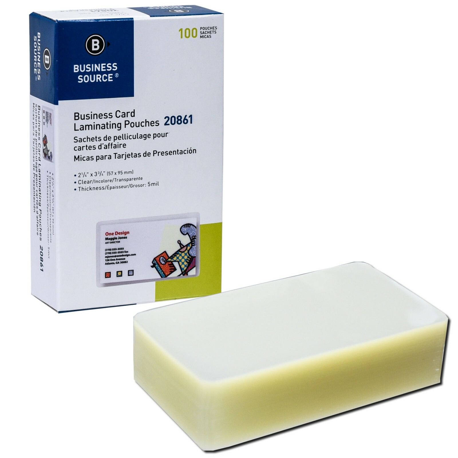 Business Source 20861 Business Card Laminating Pouches 5Mil 2.25x3.75 Box of 100