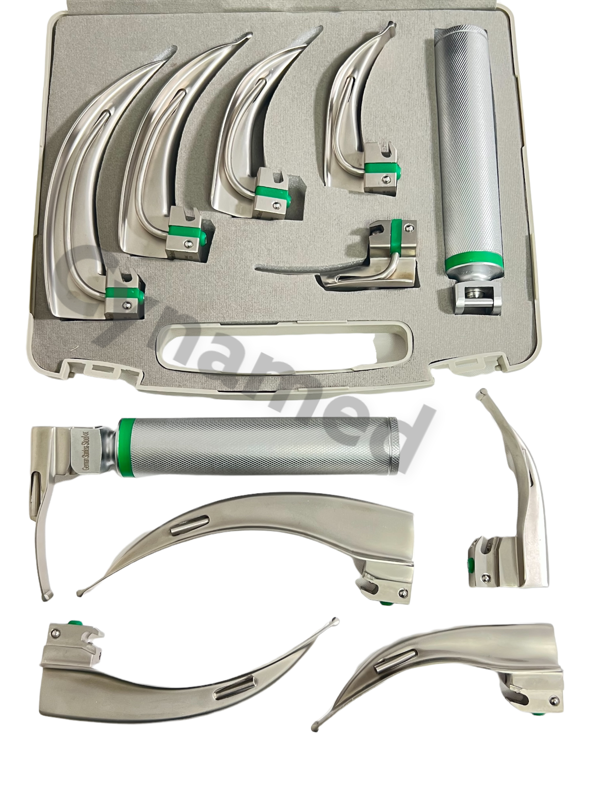 NEW Orignal FIBER OPTIC Laryngoscope Mac Set of 6 BLADE &HANDLES EMT Anesthes