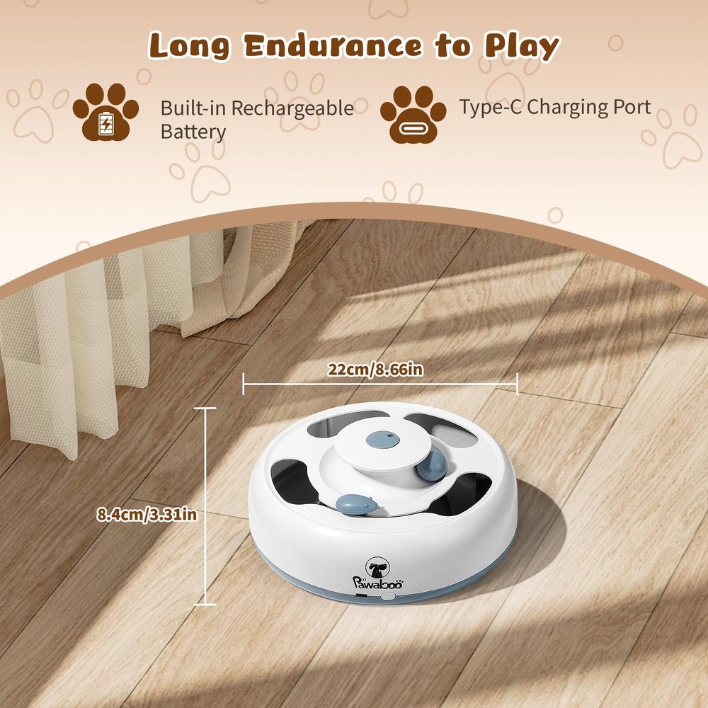 Pawaboo 3-in-1 Automatic Interactive Cat Toy, Electronic Motion White+Gray