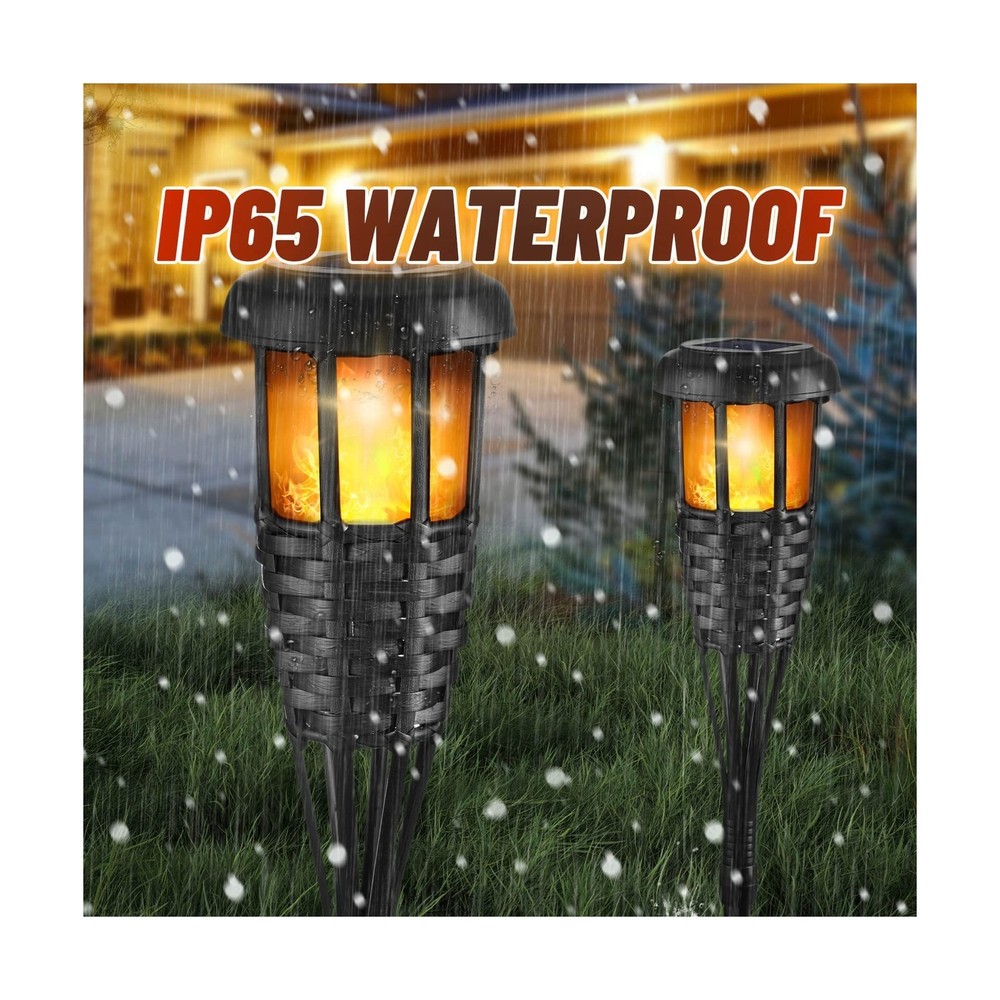 Solar Torch Light with Flickering Flame, 4 Pack Waterproof Bamboo Torches Han...