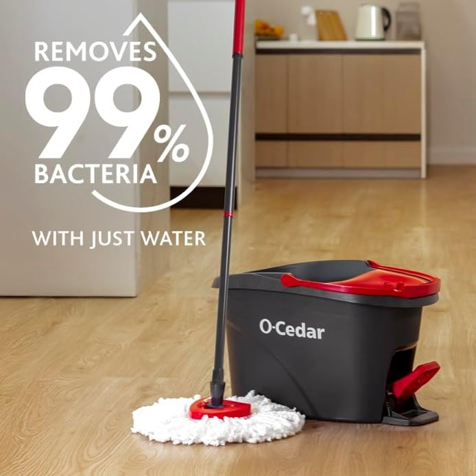 EasyWring Microfiber Spin Mop, Bucket Floor Cleaning System, Red, Gray,