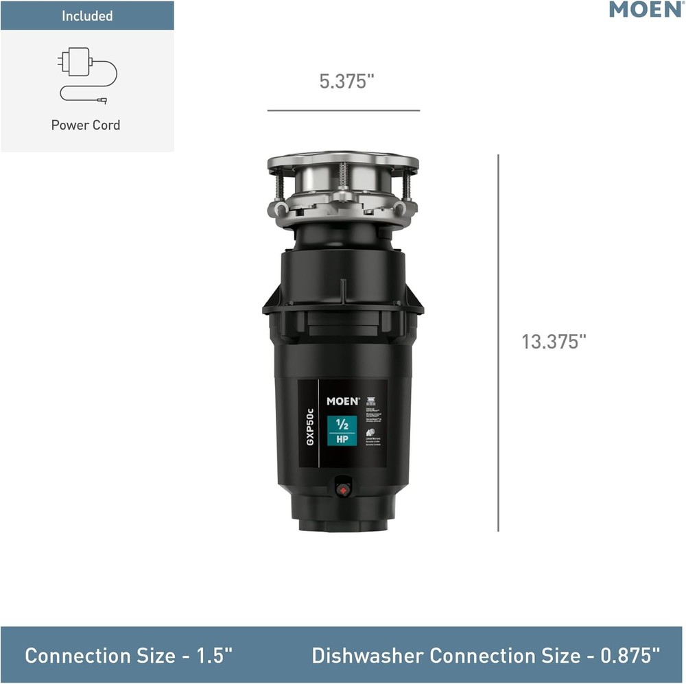 Moen GXP50C Prep Series PRO 1/2 HP Continuous Feed Garbage Disposal