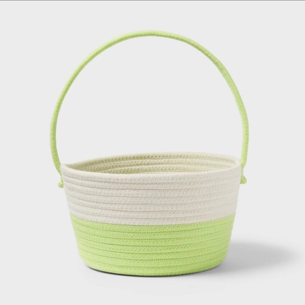 Spritz Easter Two Tone Decorative Rope Basket White Light Green With Handle