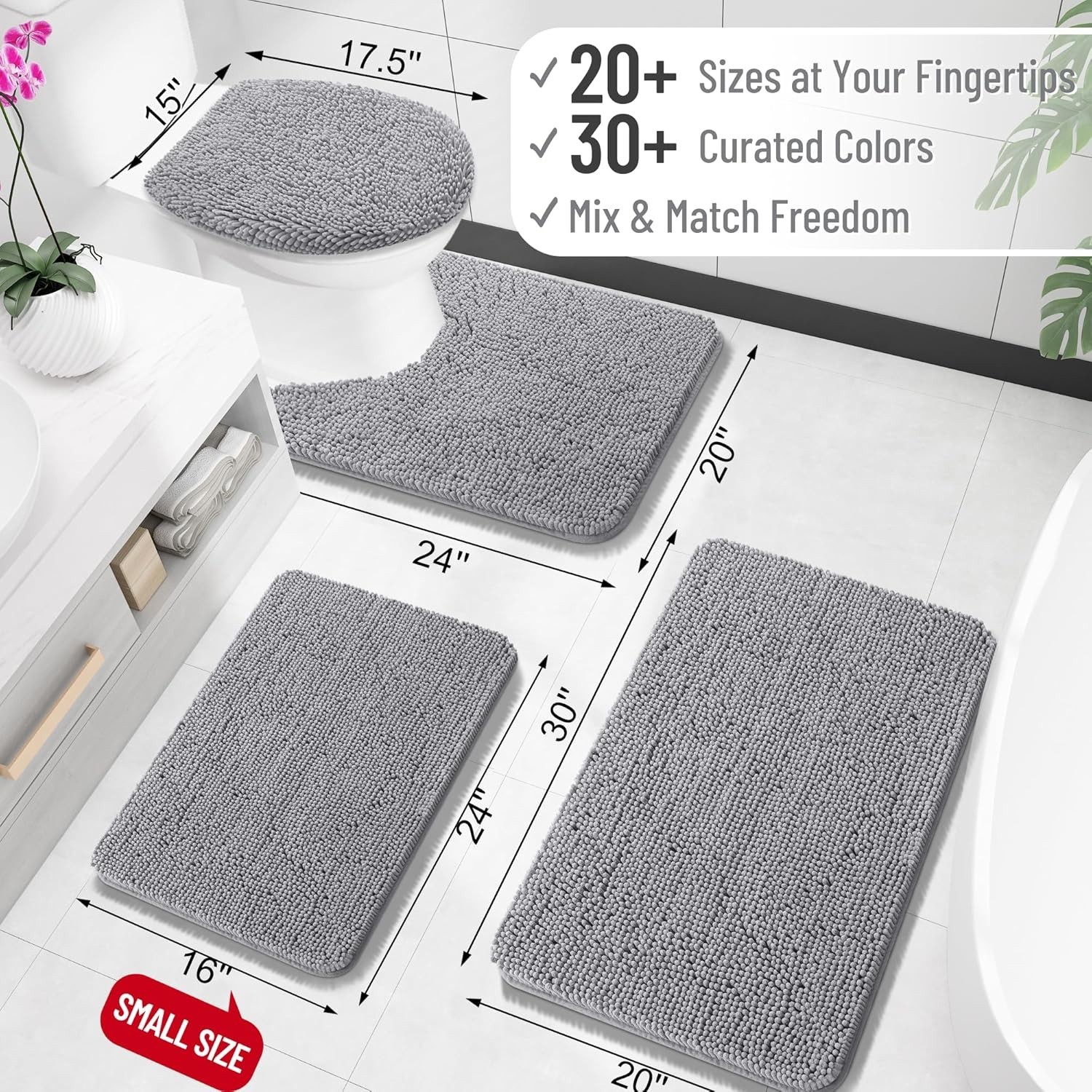 OLANLY Bathroom Rugs 30X20, Extra Soft Absorbent Chenille Bath Rugs, Rubber Back