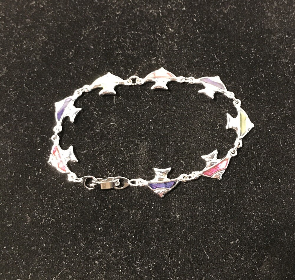 Silvertone Paua Abalone Shell Link Angle fish Bracelet C-55