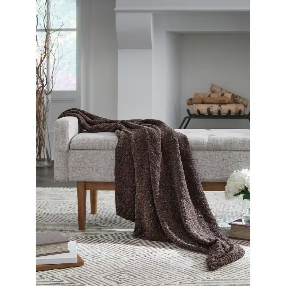 Anawood Brown Textured Polyester Throw Blanket