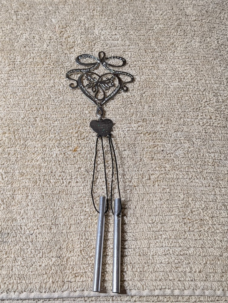 Memorial Heart And Bow Silver Colored Wind Chime