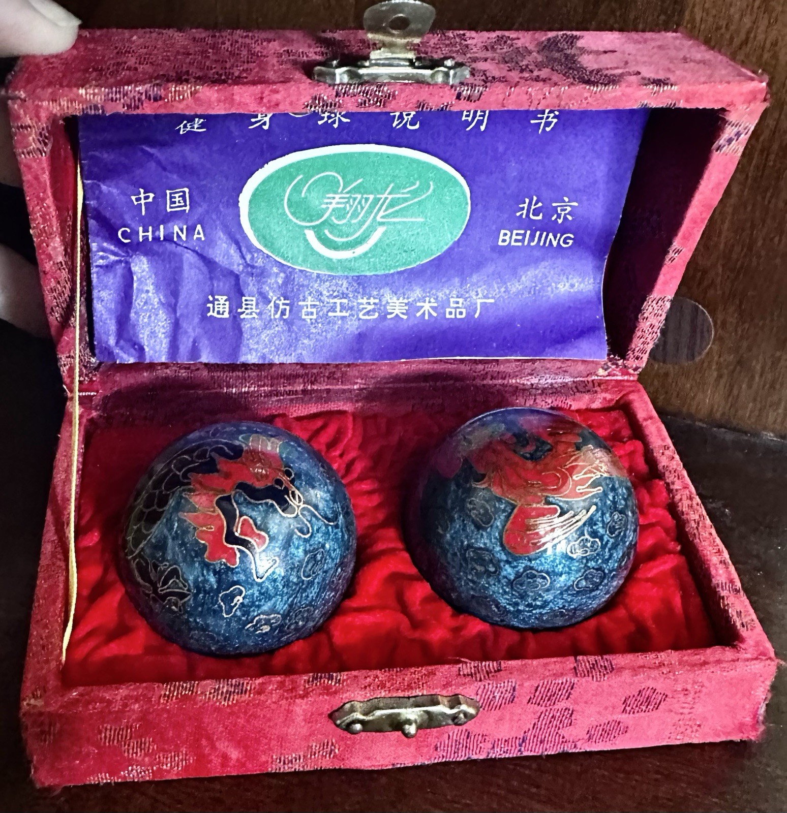 Vintage Chinese Dragon 2" Cloisonne Chime Boading Balls Health