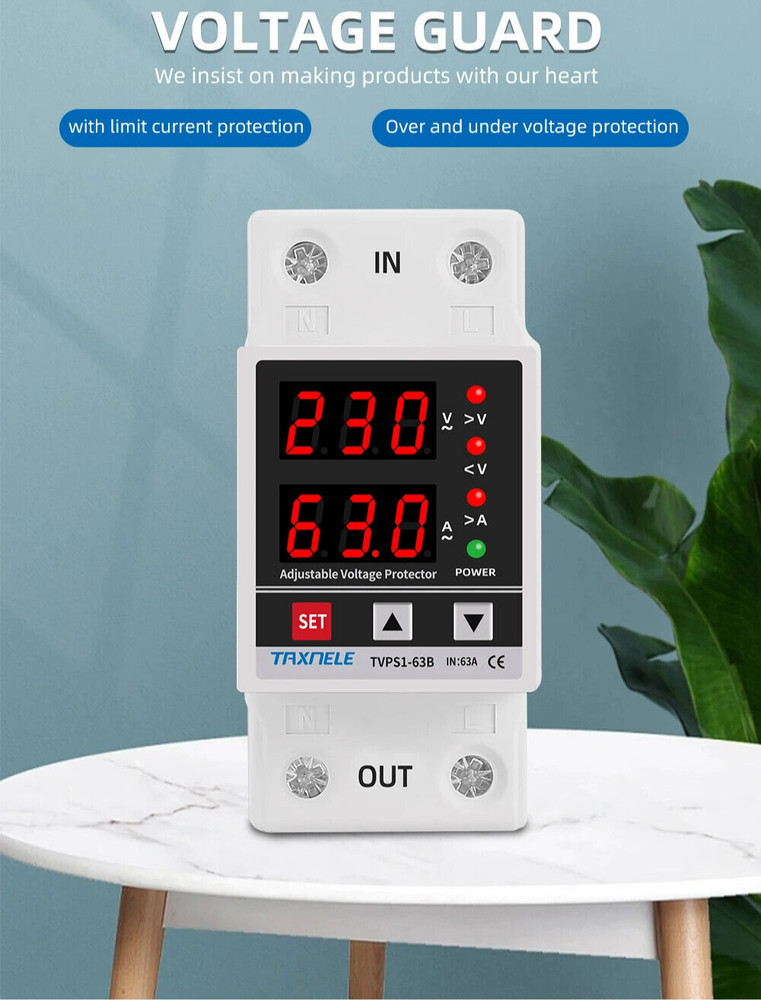 220V 63A Adjustable Voltage Relay Over Under Voltage Protector Wattmeter Meter