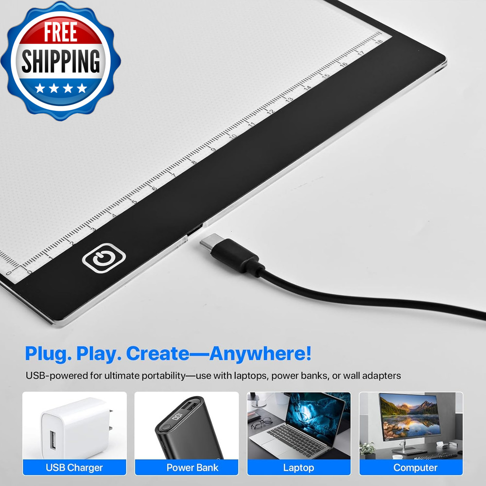 A4 LED Light Box for Tracing and Drawing - Ultra Thin Adjustable Light Table, US