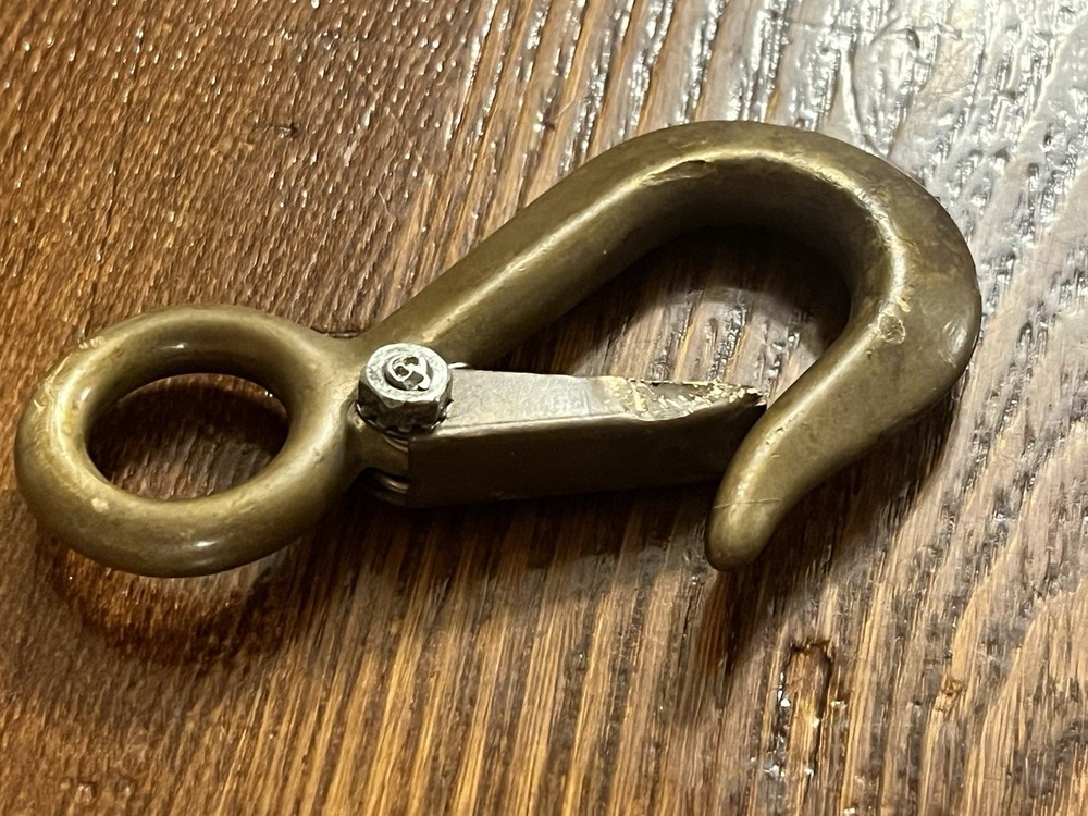 Vintage Solid Brass Hook With safety Latch 4”x 2-1/2”