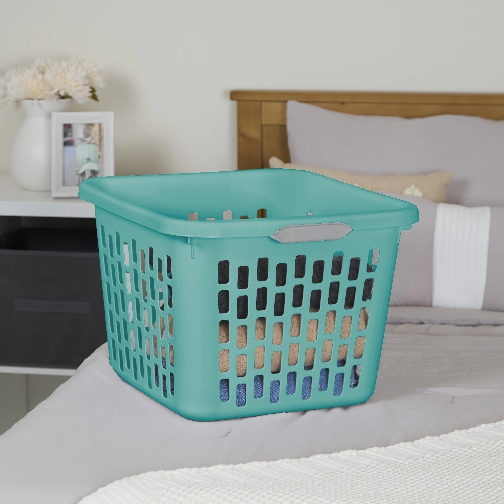 Large Plastic Laundry Basket with Handles Foldable Storage Hamper Teal