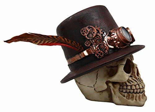 Ebros Steampunk Aristocrat W/ Royal Feather & Aviator Goggles Skull Figurine