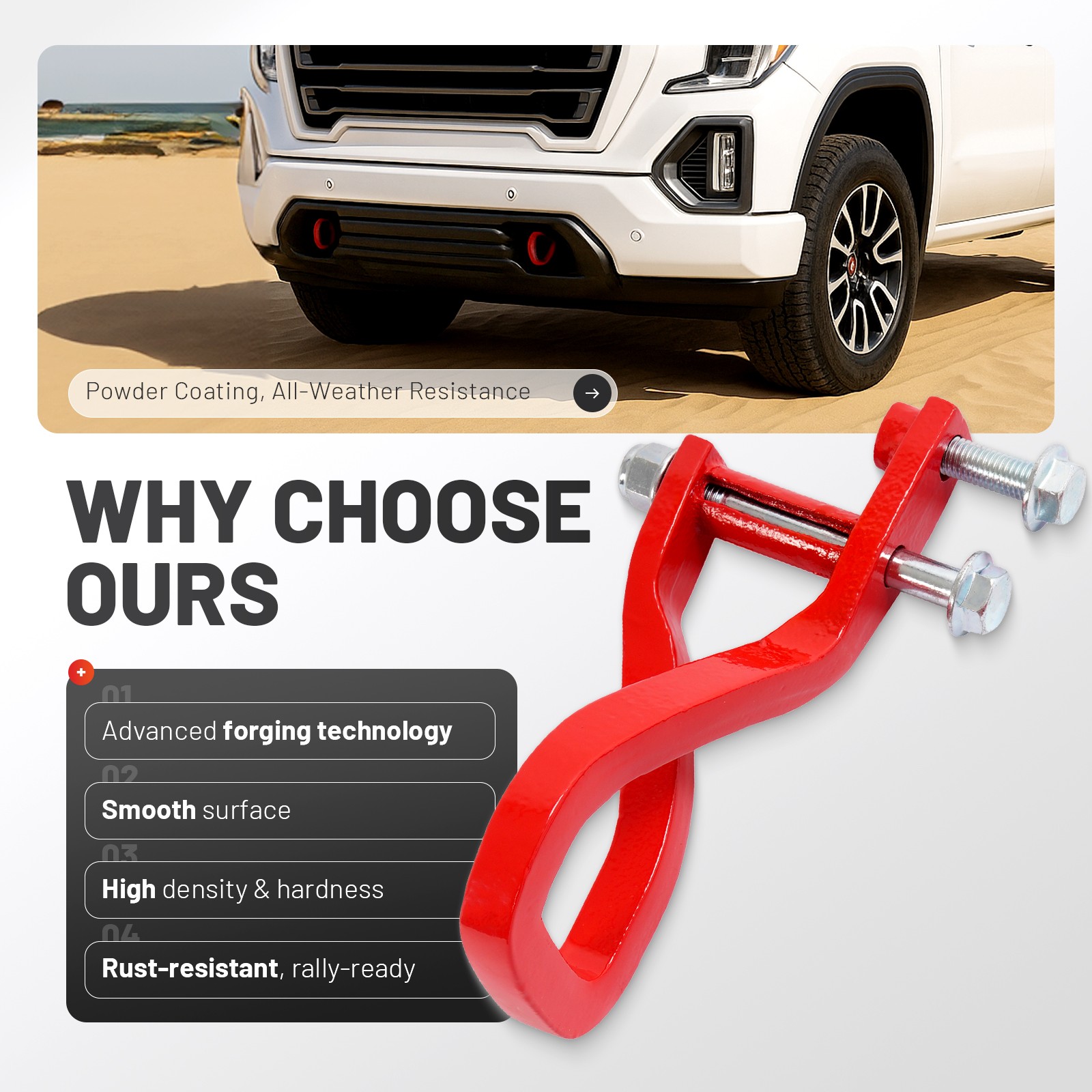 Red Front Tow Recovery Hooks w/ Bolts For GMC Sierra 1500 2019-2025 #84280203