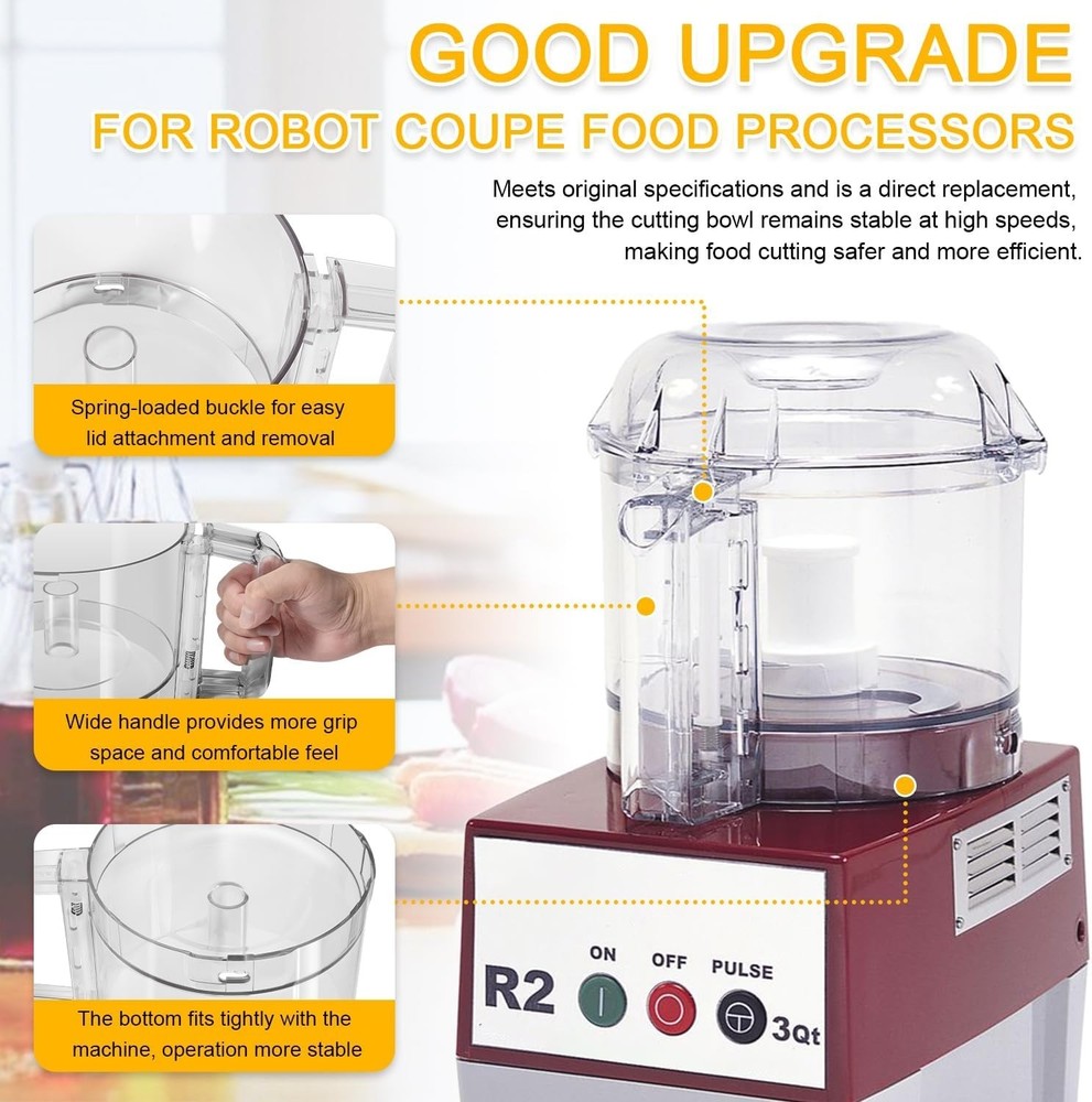 112203 Food Processor 3 Quart Clear Bowl compatible with Robot Coupe R2