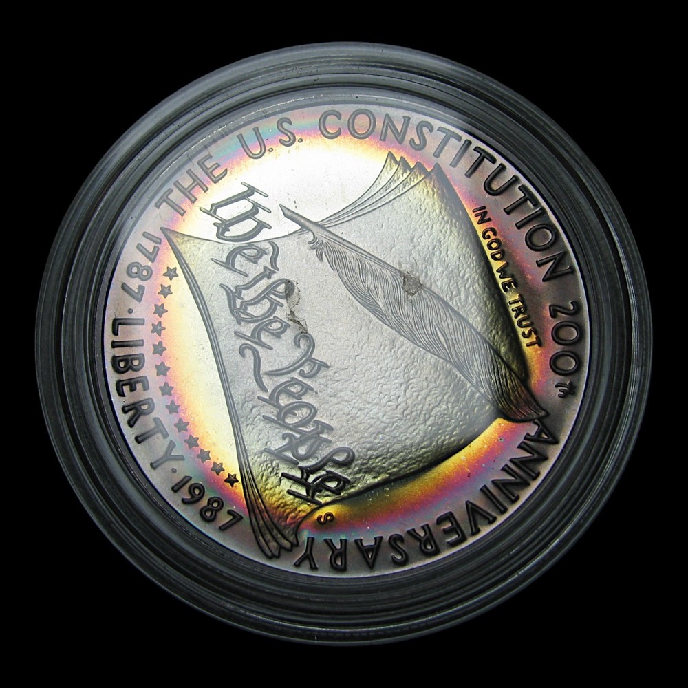 CRAZY Rainbow Toning Silver Commemorative Dollar Constitution --