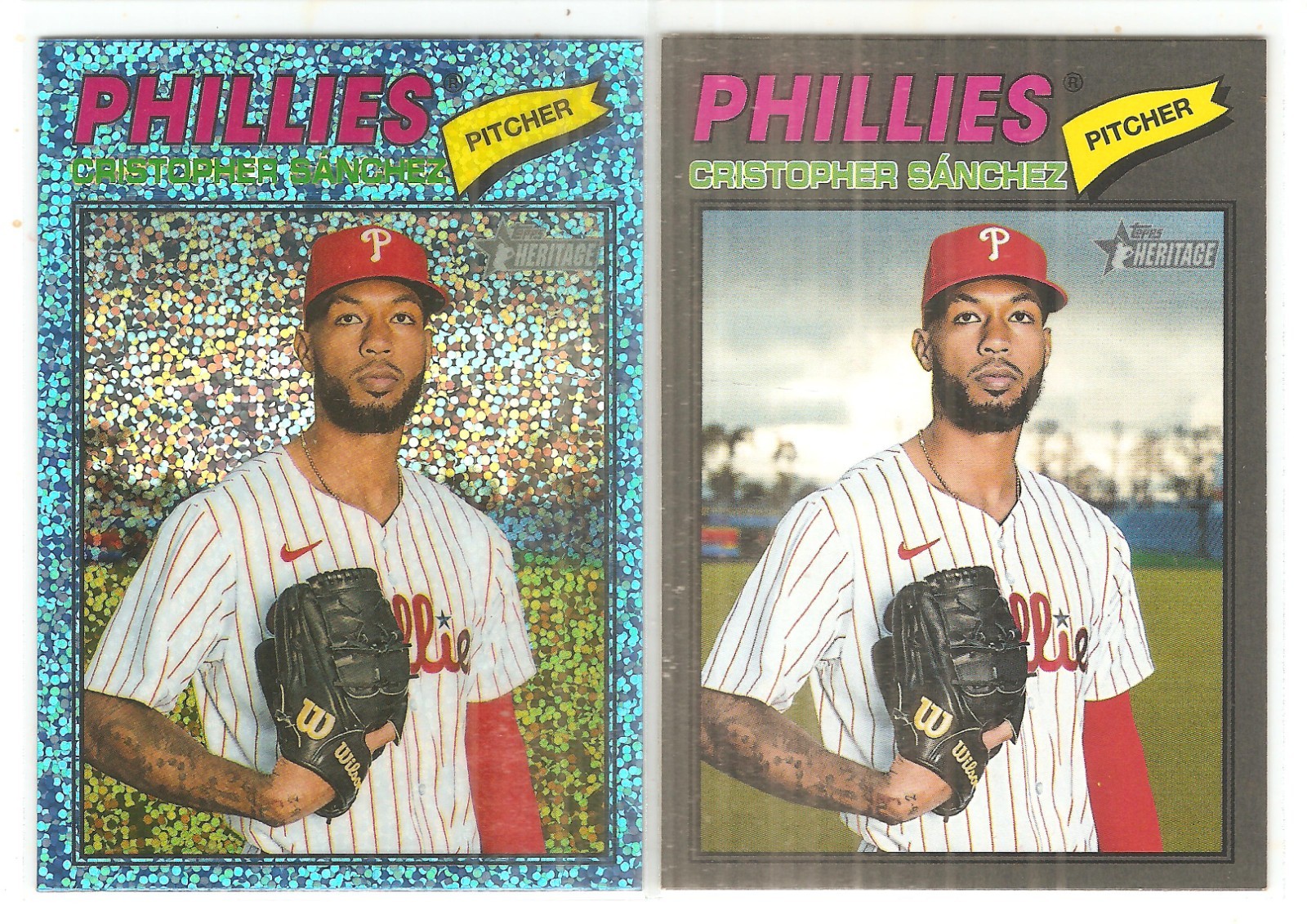 2 DIFFERENT 2026 TOPPS HERITAGE CRISTOPHER SANCHEZ PARALLEL BASEBALL CARDS LOT