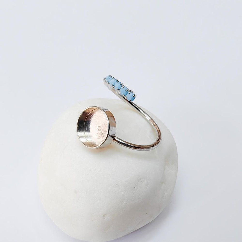 Turquoise Ring Blank Base Bezel Setting Adjustable 10mm Shiny Silver G37440