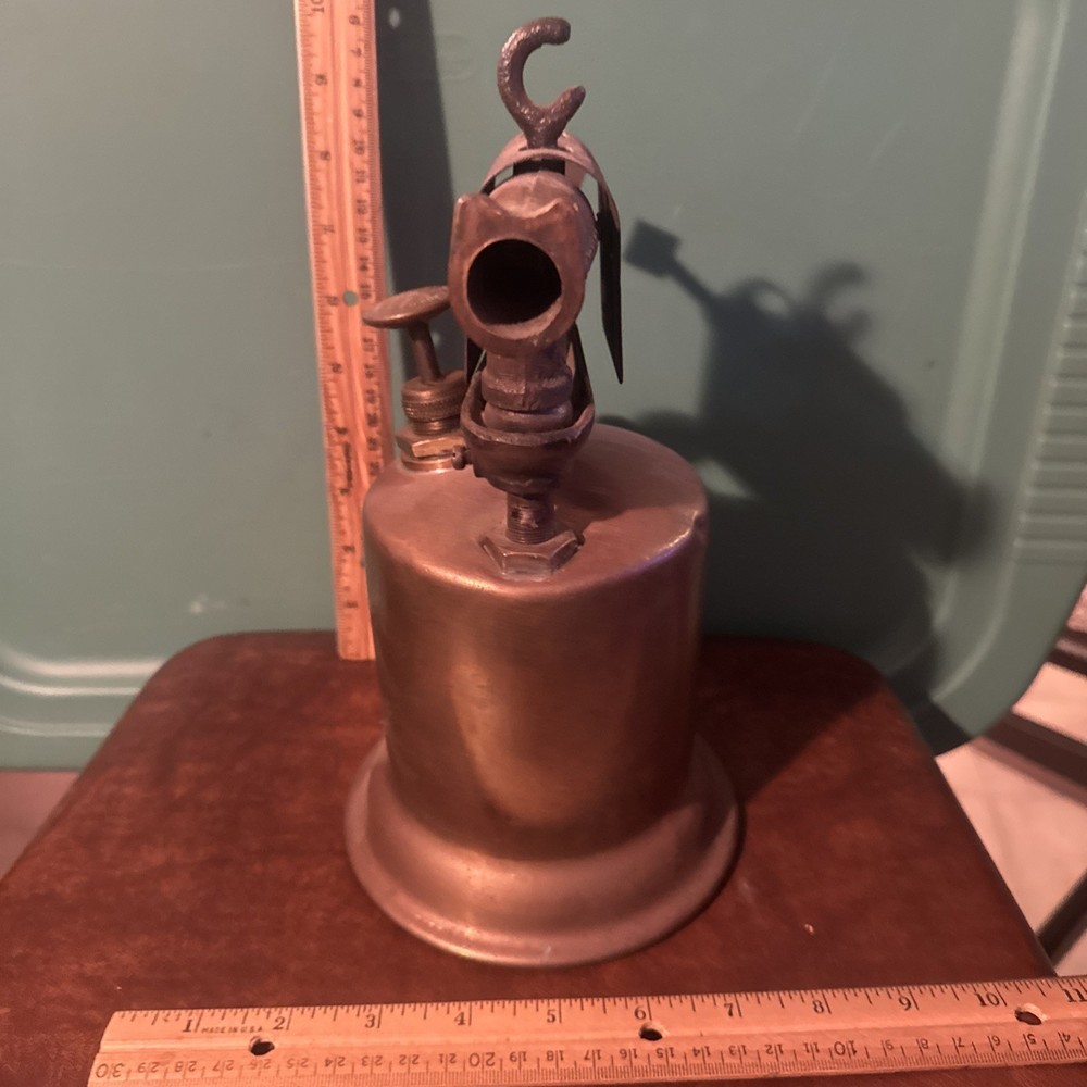 Antique Turner Brass Blow Torch Red Wood Handle All Knobs Work Untested