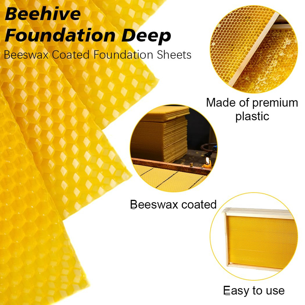 20Pcs Beeswax Coated Foundation Sheets for Deep Beehive Frames - Yellow