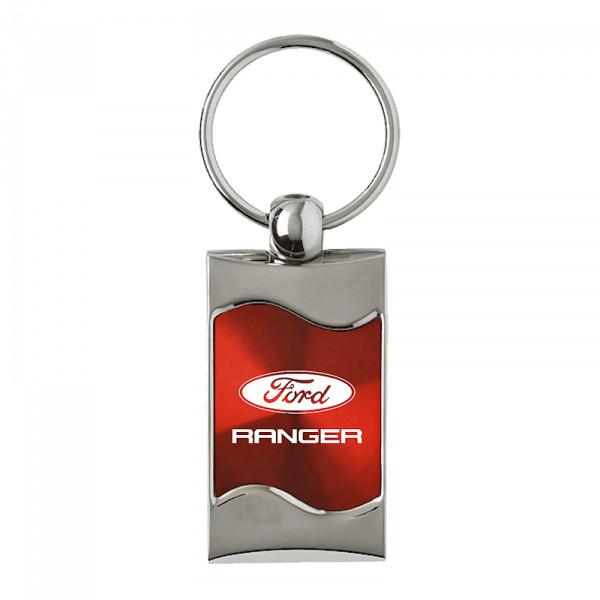 Ford Ranger Aluminum Rectangular Wave Key Chain Ring Fob Red Official Licensed