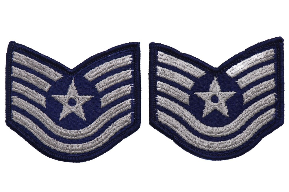 2 US Air Force Tech Sergeant Rank Patch Vtg E-6 E6 Blue Chevron Pair USAF Sew On