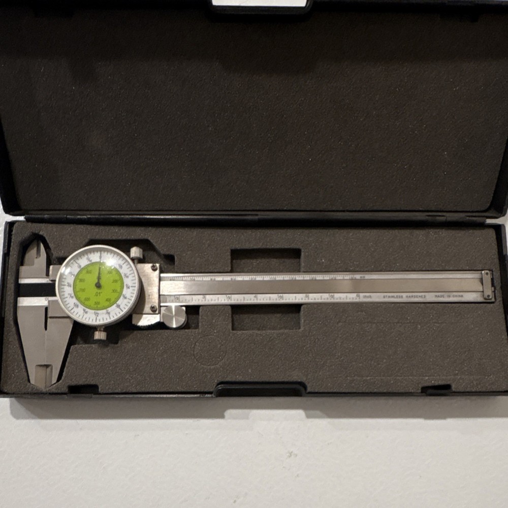 6” Dial Caliper Precision Measuring Tool Green Dial +/- .001 w Case Metal