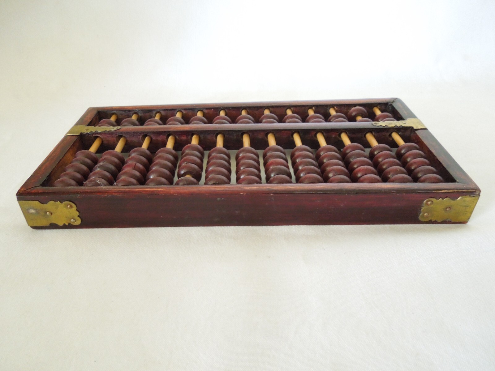 Vintage Chinese Abacus Wood Frame & Beads w/ Brass Hardware 13 Rows 91 Beads