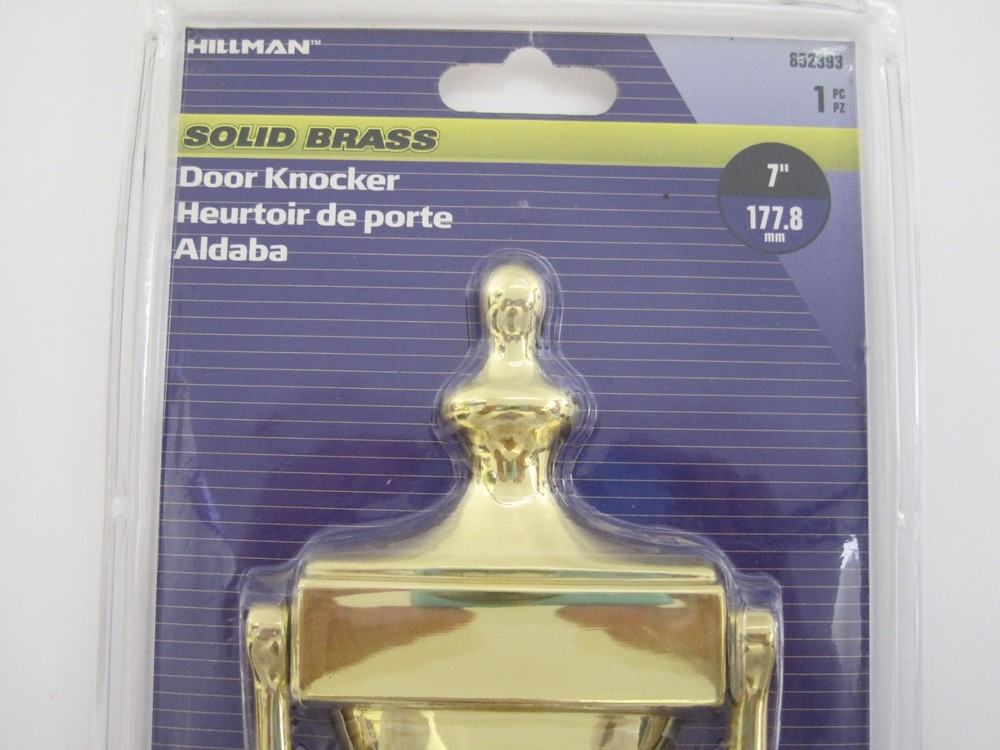 Hillman Solid Bright Brass Door Knocker 7" Model #852393 NEW