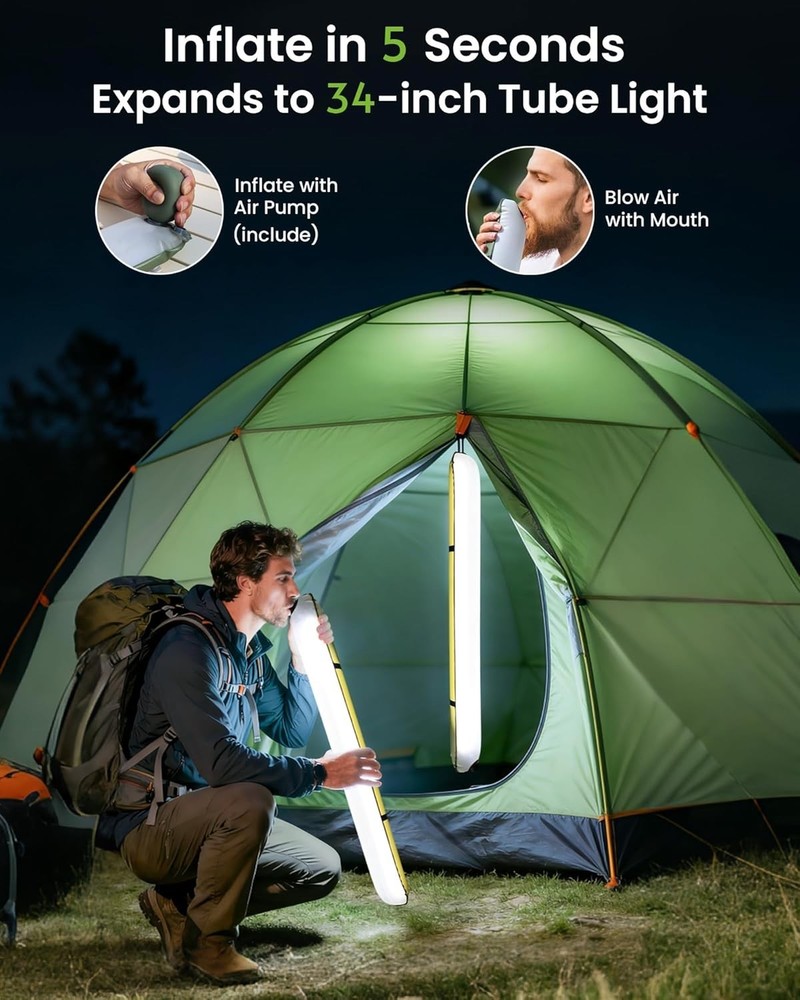 Inflatable Solar Camping Lantern,USB Rechargeable,4 Lighting Modes,IP66 Waterpro