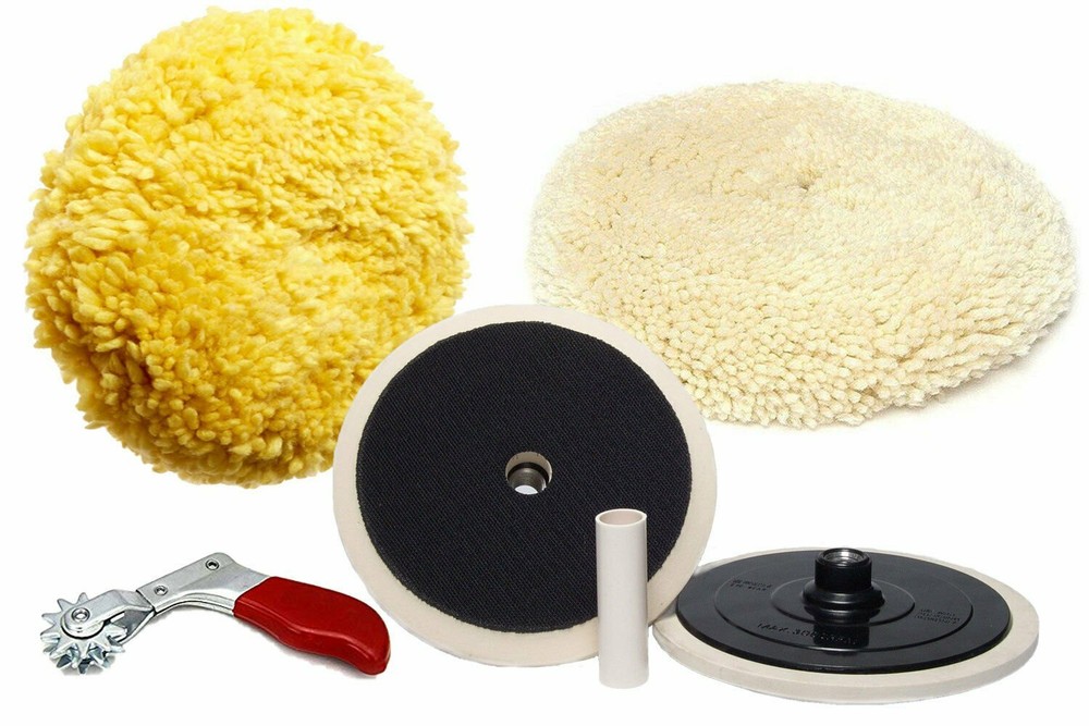 7.5" Wool Buffing Pad Starter Kit for Compound Cutting & Polishing - Hook & Loop
