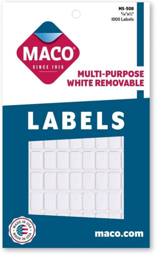 MACO White Rectangular Multi-Purpose Labels, 5/16 x 1/2 Inches, 1000 Per Box...
