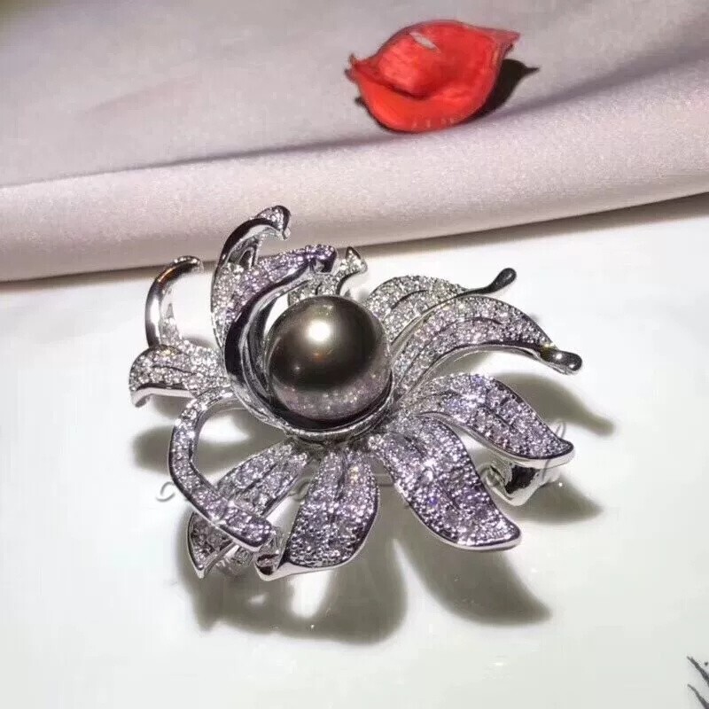 gorgeous south sea black pearl brooch 925s silver