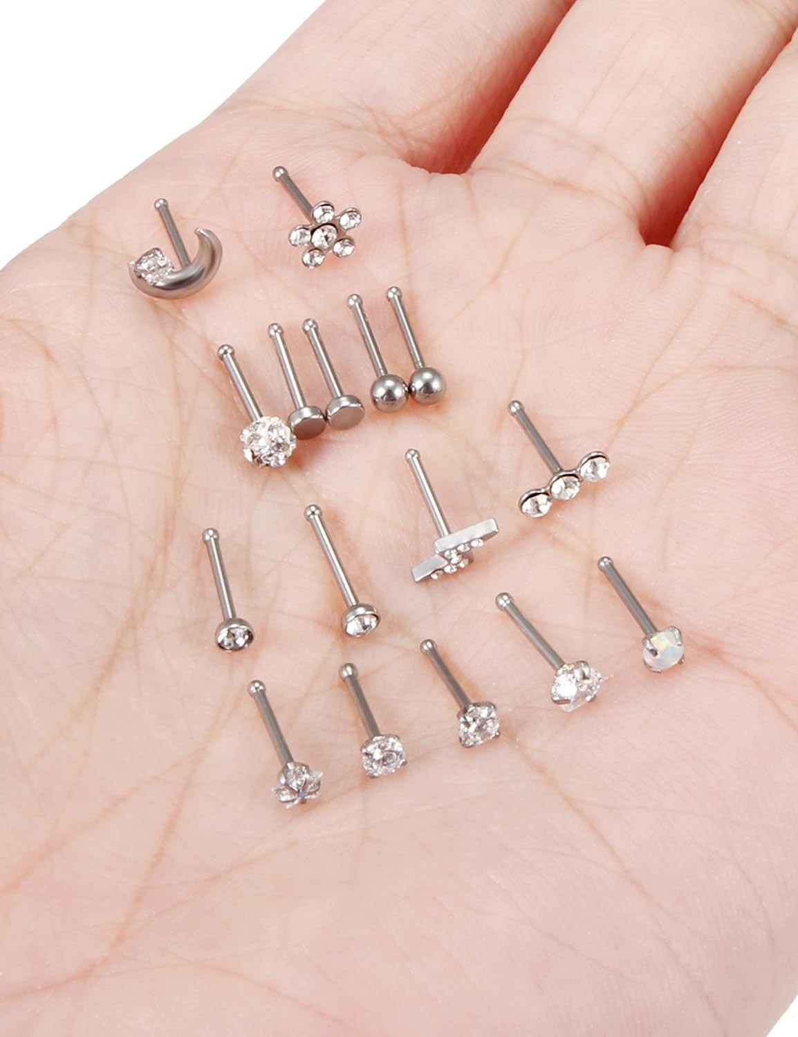Leiainely Nose Rings Studs Piercings Jewelry for Women 3mm, 2mm, Bone