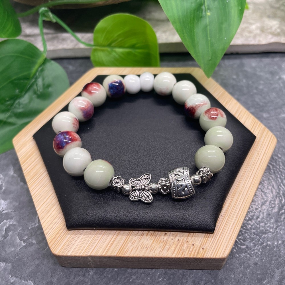 Handmade Ceramic Bead Beaded Stackable 6.25” Plus Stretch Bracelet New B525