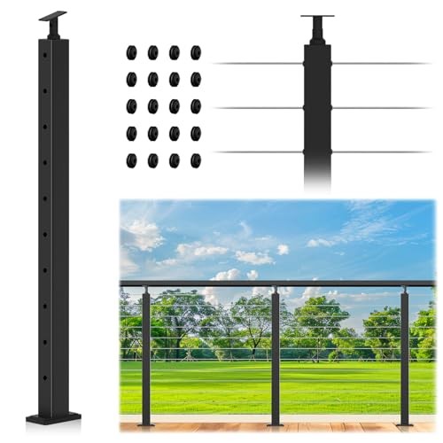 Cable Railing Post, Adjustable Top Level Drilled Railing Line 36" 1 Level Post