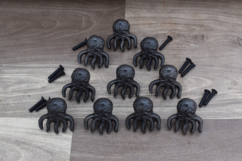 Cast Iron door knobs Octopus Shape cabinet drawer handles pull rustic 10pcs