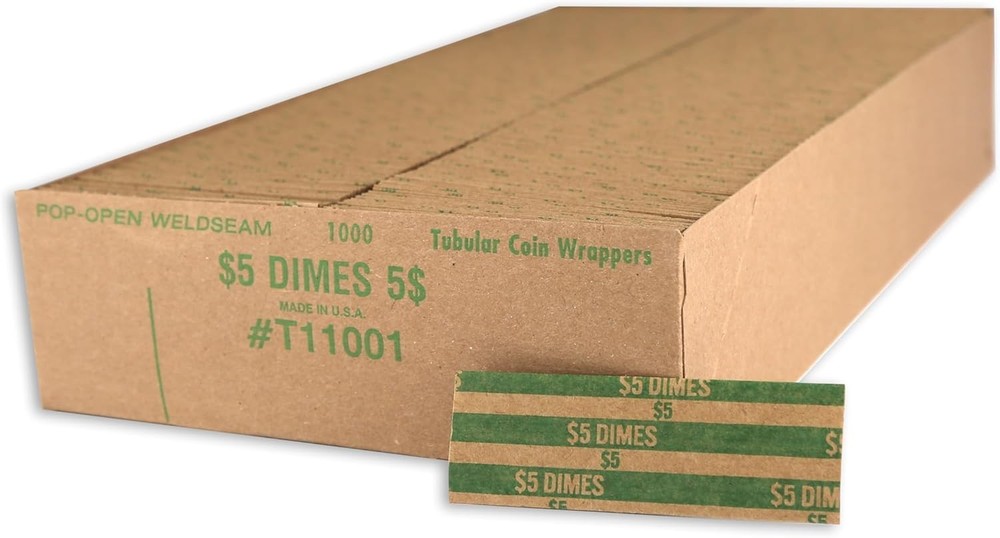 Flat Coin Wrapper, Dime Rolls $5 Green (1,000 pcs)