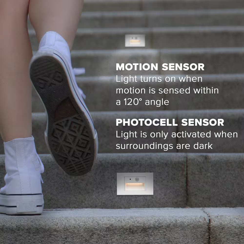 Horizontal Hardwired White Motion Sensing LED Step or Stair Light, Indoor/Outdoo