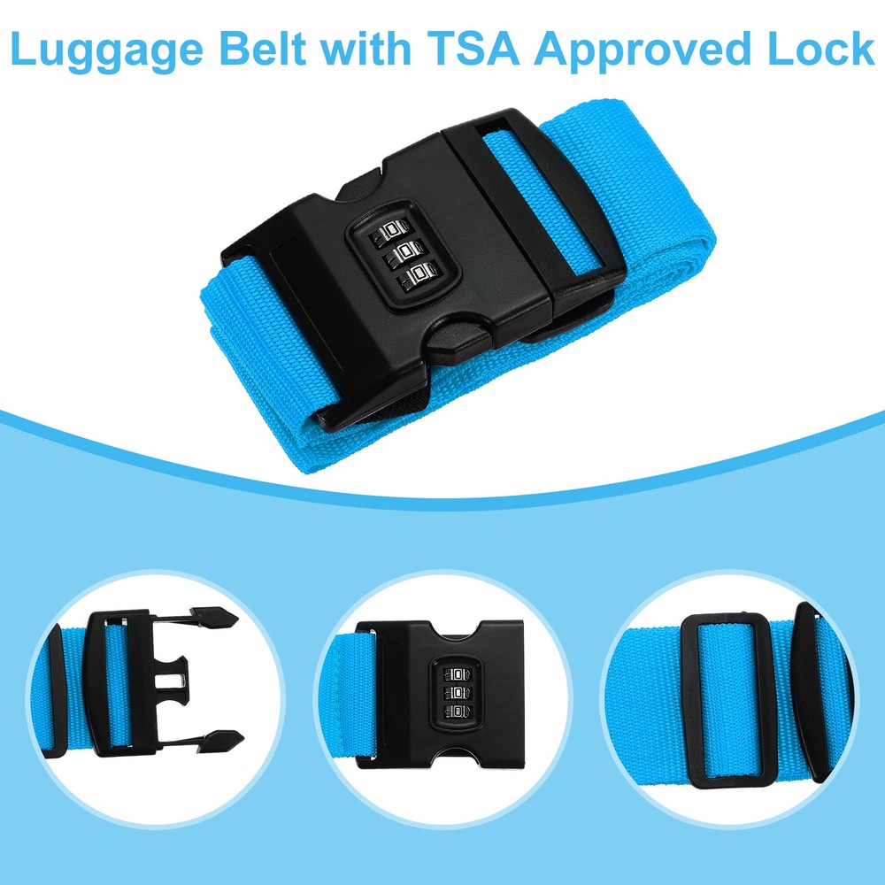 2Pcs Luggage Straps with Combination Lock TSA Approved Light Blue