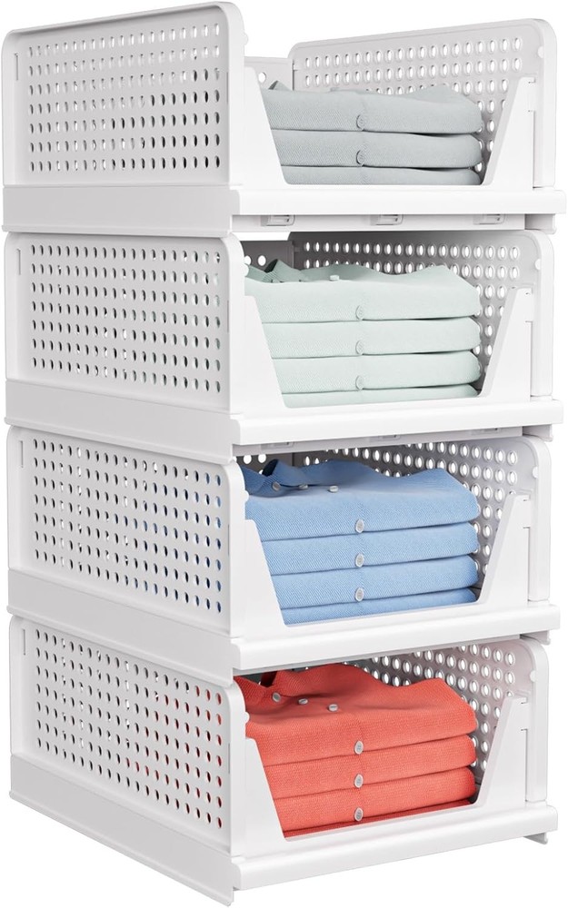 4 Pack Stackable Closet Storage Basket - Stackable Storage Bins, Multifunctional