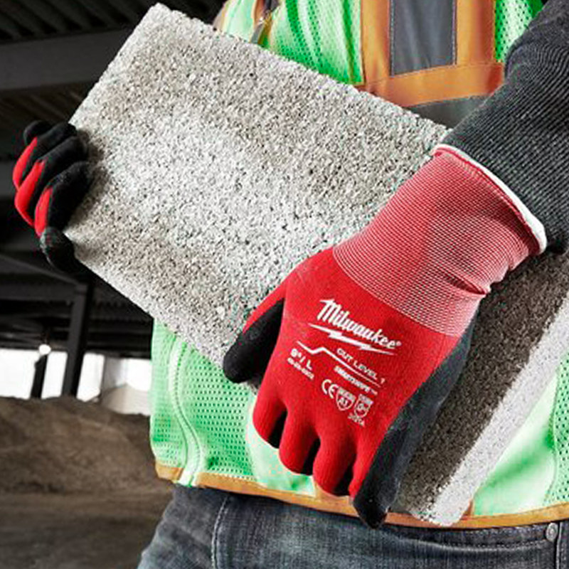 Milwaukee Work Gloves Cut Level 1 Nitrile Dipped Gloves - Red/Black, Pack of 12