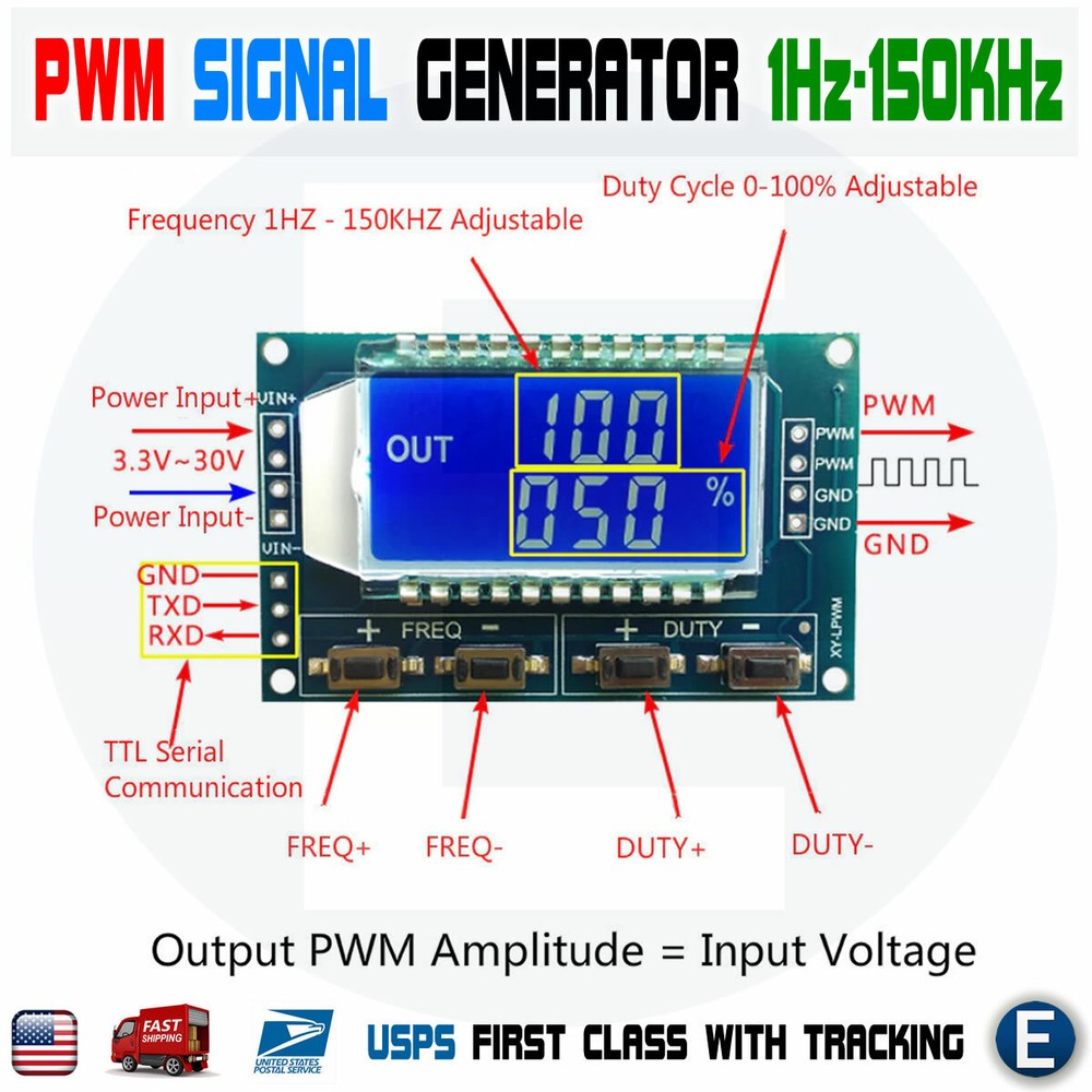 Signal Generator PWM Pulse Frequency Duty Cycle Adjustable Module LCD Display